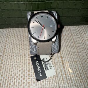 MVMT Men’s Element Watch With 44mm Gunmetal Grey Face & Grey Leather Band